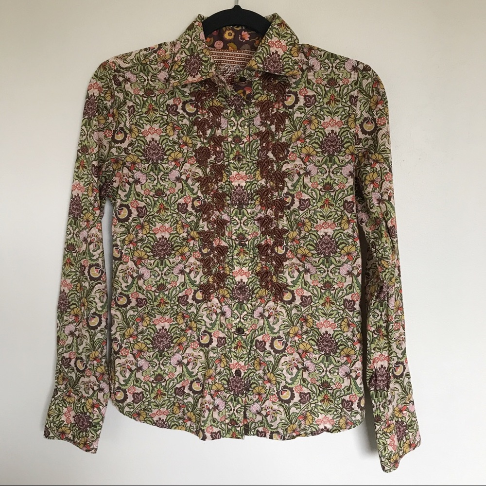 Robert Graham Floral Embroidered Button Up Shirt Size Small Flip Cuff Retro